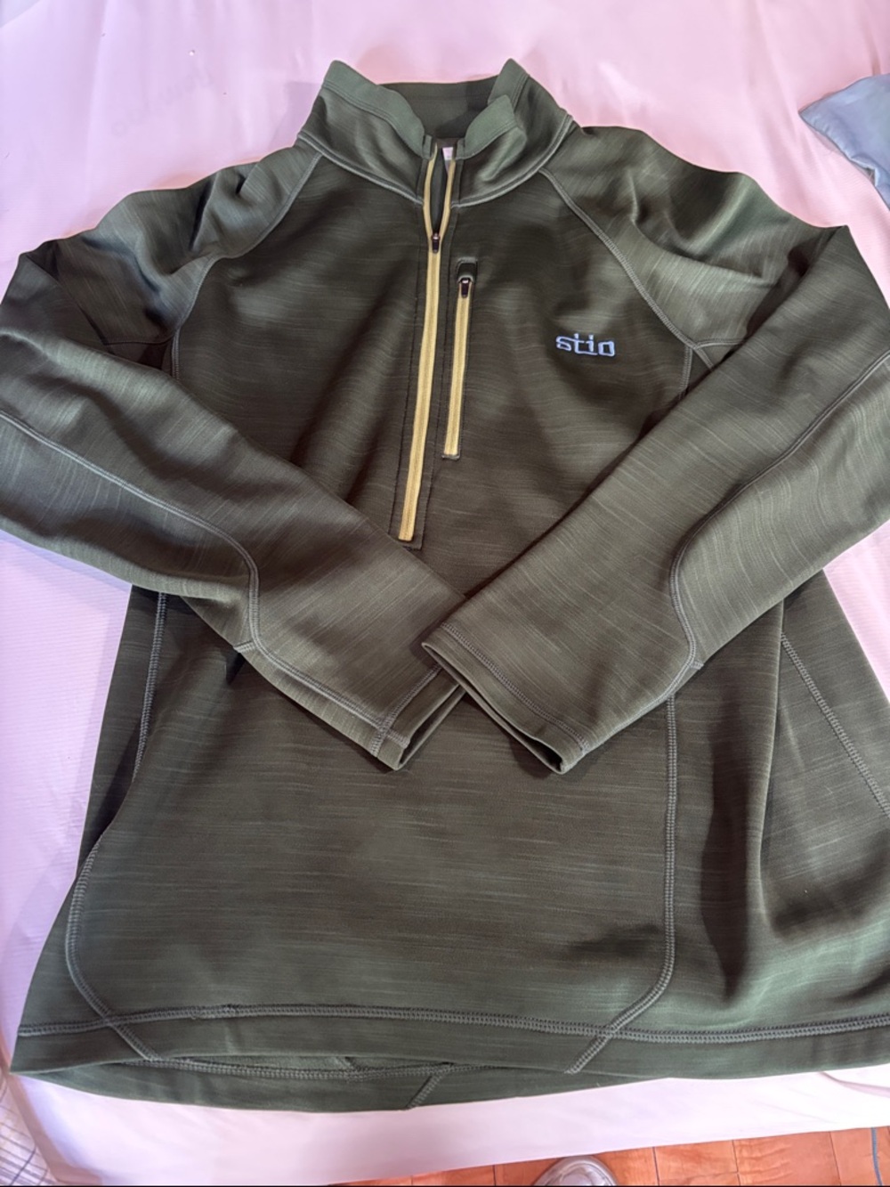 Stio Olive Half-Zip Pullover with Yellow Zip